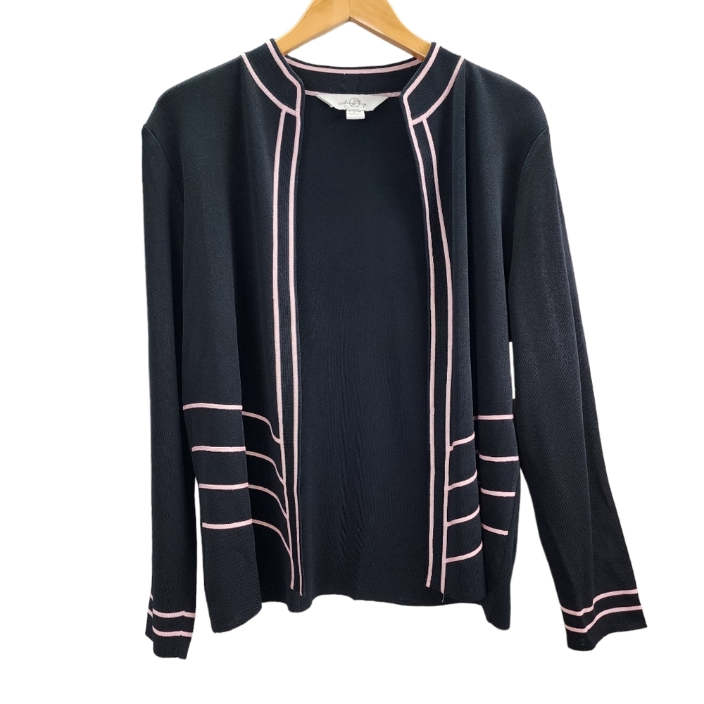 Ming Wang Open Cardigan Black With Pink Trim Large l